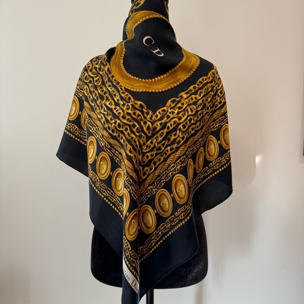 Authentic Christian Dior Charcoal and Mustard Scarf